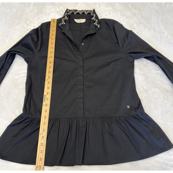 VDP Collection Black Long Sleeve Embellished Collar Peplum Blouse Sz 10/46 - Picture 8 of 16